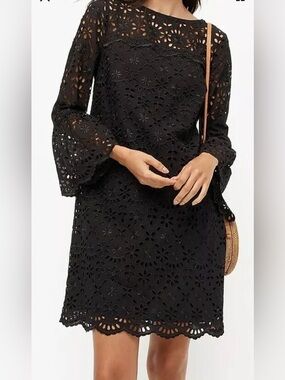 J.Crew Bell-sleeve Dress in Embroidered Eyelet size 2 black